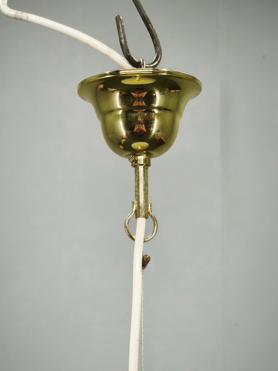 Lampada a Sospensione Italiana Vetro di Murano Ottone Globo Spirale Space Age Anni '70 – Lampadari, Brass (photo 4 of 11)