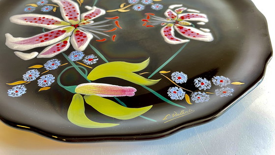 Image 1 of PLAT LONGWY aux LYS earthenware signed L. VALENTI