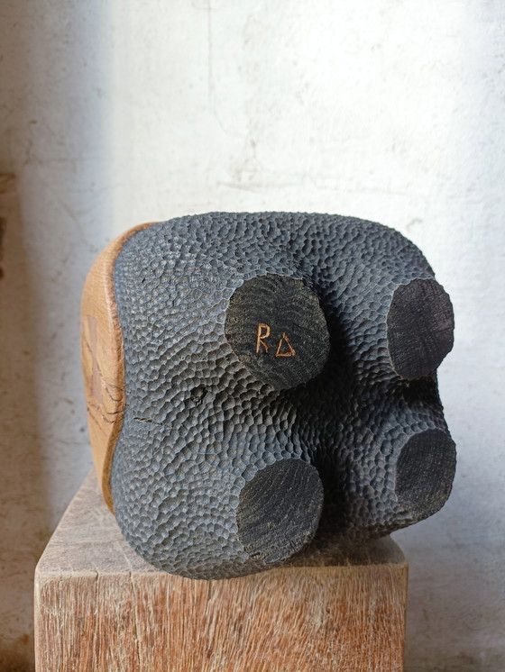 Image 1 of Large vase/sculpture in solid carved and textured oak