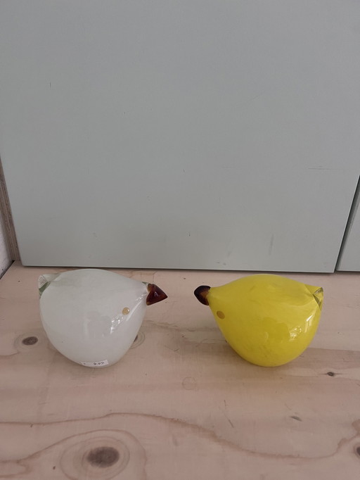 Murano kip vogels geel wit set