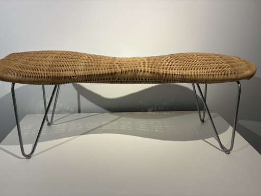 Banc IKEA en rotin couleur cacahuète – un classique du design des années 1990 – krukjes, Rattan, Metal