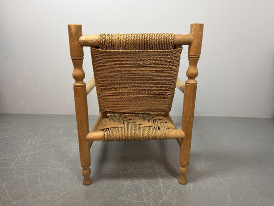 Image 1 of Poltrona in legno di faggio con intreccio in corda di sisal in stile Charlotte Perriand, anni '60.