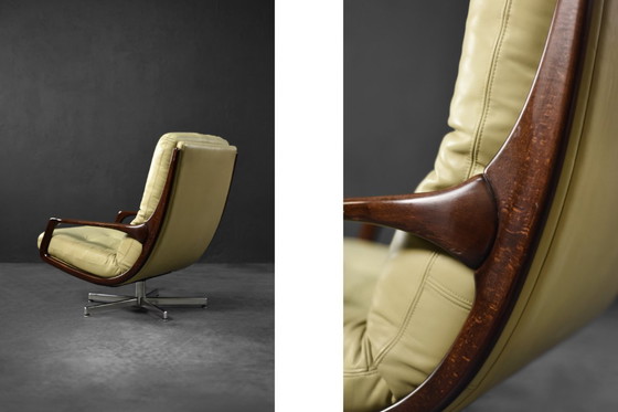 Image 1 of Vintage Mid-Century German Modern Leather Swivel Armchair by Eugen Schmidt for Soloform, 1960s