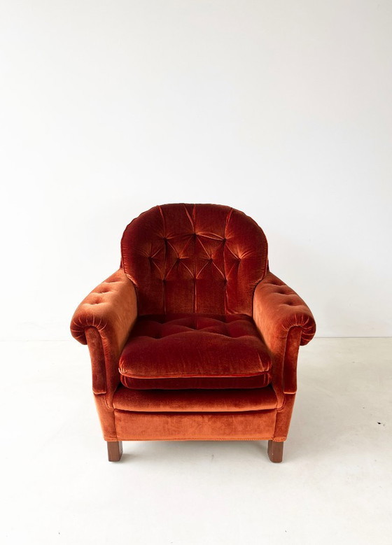 Image 1 of Rust Orange Velvet Armchair