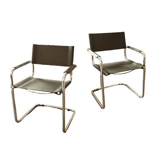 Set Design Chairs with Genuine Leather and Chrome Frame 