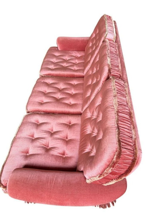 Image 1 of Divano/poltrona vintage color rosa antico con frange