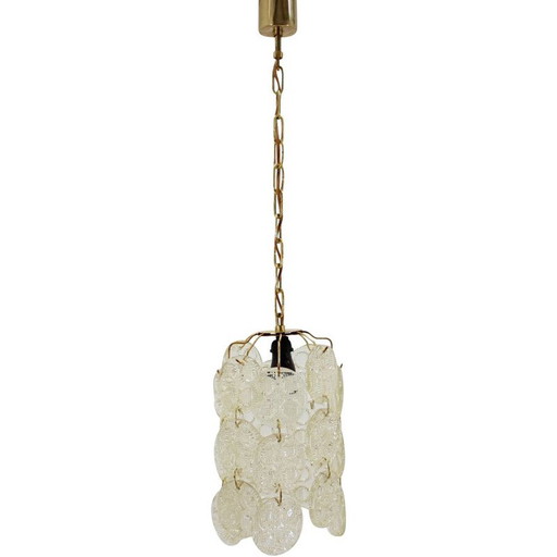 Vintage brass and glass pendant lamp by Zelezny Brod, Czechoslovakia 1970