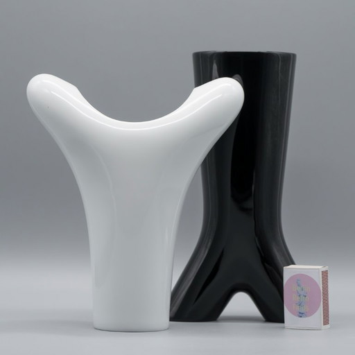 Rosenthal Studio Linie B&W Glossy Porcelain SPIRIT Vase Duo by Platt & Young 80s