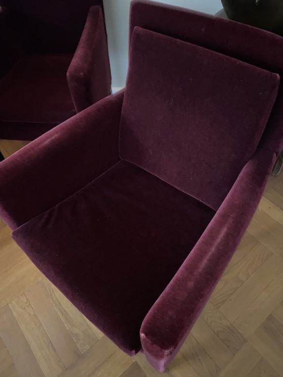 Image 1 of 6 sedie da pranzo in velluto bordeaux di Bench