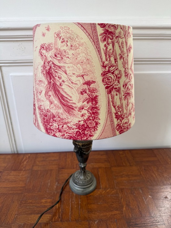 Image 1 of Empire style lamp with toile de jouy lampshade