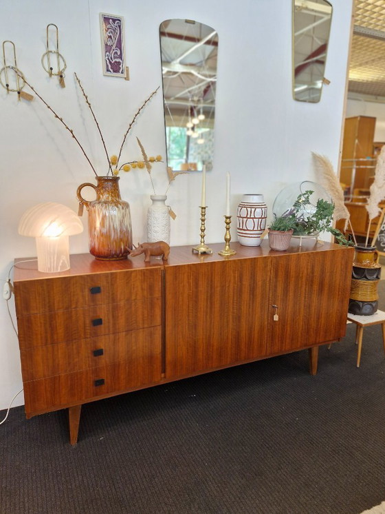 Image 1 of Vintage teak veneer sideboard with wooden legs 70s