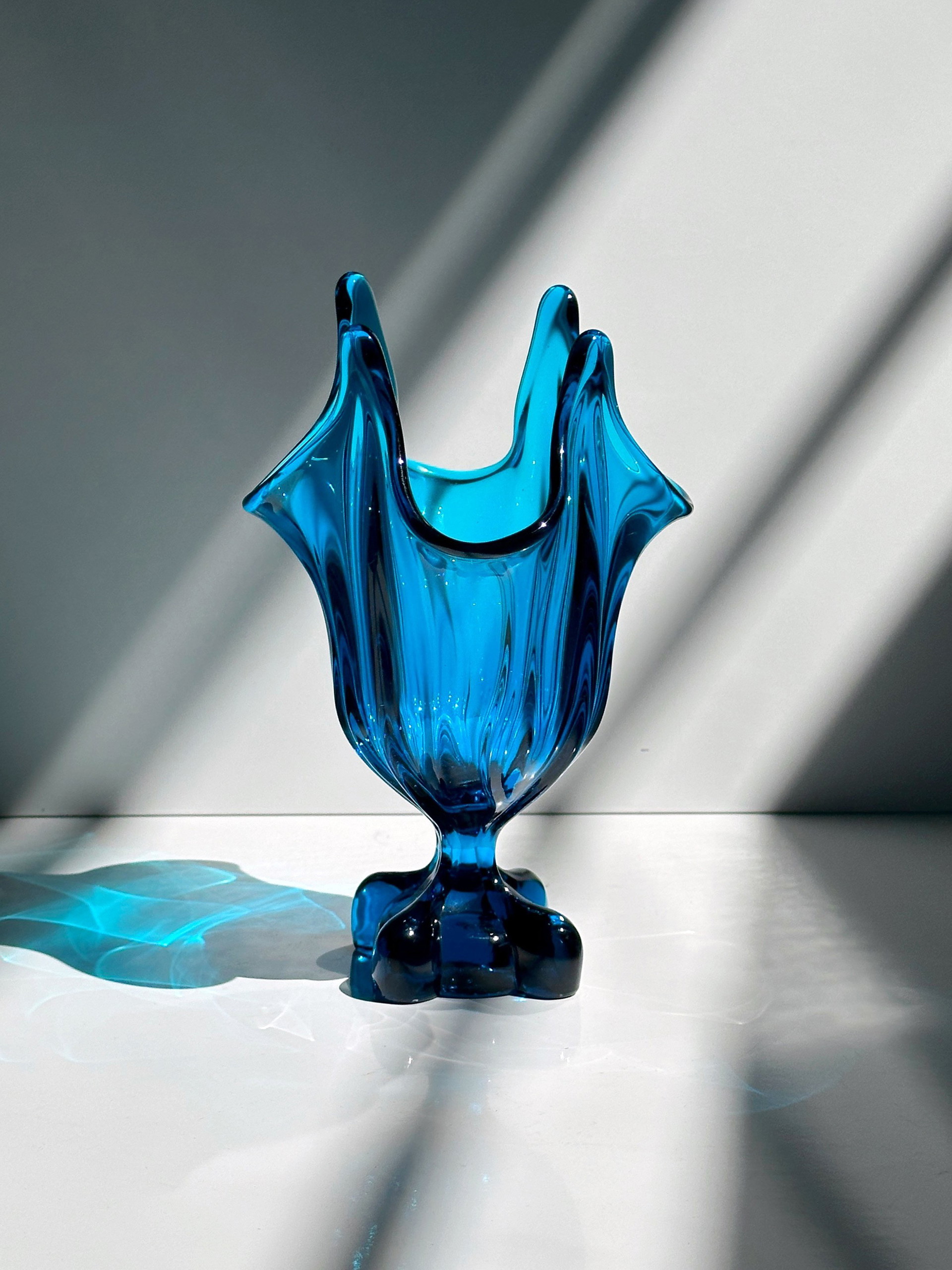 Vintage Glass Vase Viking Glass Epic Four Square Blue Model 1475