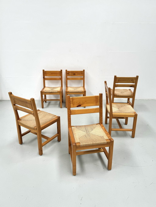 Vintage Danish Pine Chairs With Papercord By Tp Design For Gm Møbler, 1970S., Set Of 6