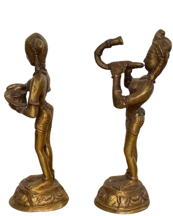 Hindu Bronze Altar Statues – Pair – Ritual Figures – Sculpture (photo 3 of 10)