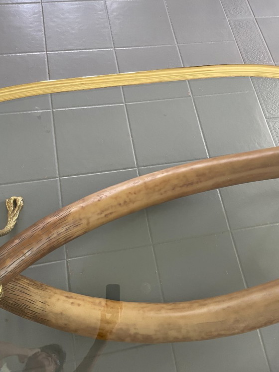 Spanish 1970s Signed Valenti Faux Elephant Tusk Table with Glass Top and Solid Bronze Detailing (photo 5 of 15)