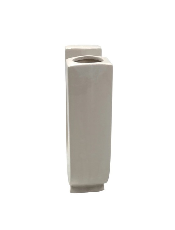Image 1 of Space age white U letter shaped ceramic solifleur vase, Marcel Radureau ca. 1970