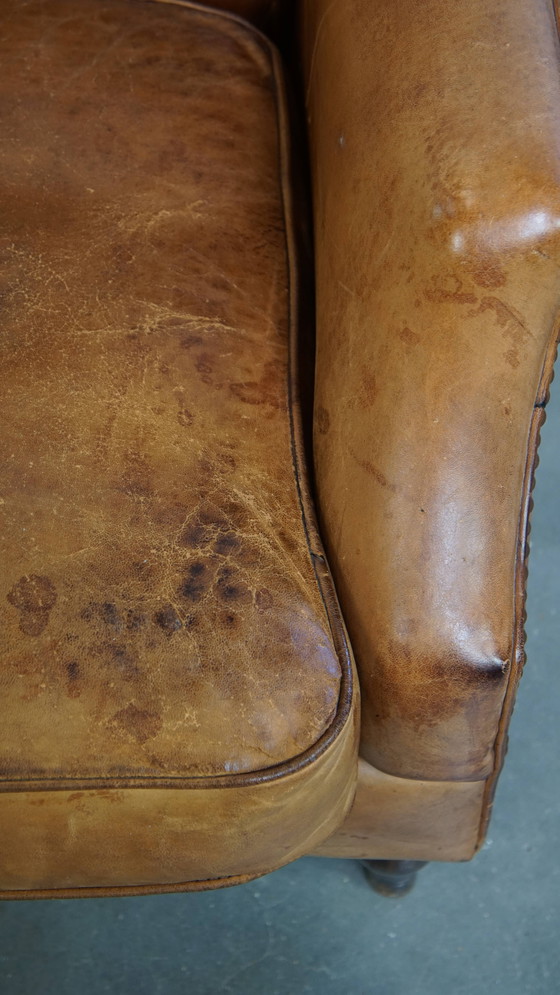 Image 1 of Vintage Fauteuil Gemaakt van Schapenleer