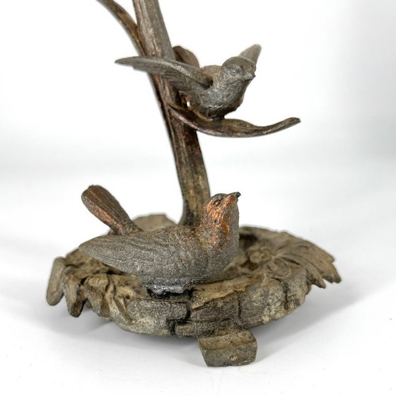 Image 1 of Antiker figürlicher Kerzenleuchter mit Vögeln, Zinkguss, um 1880–1900