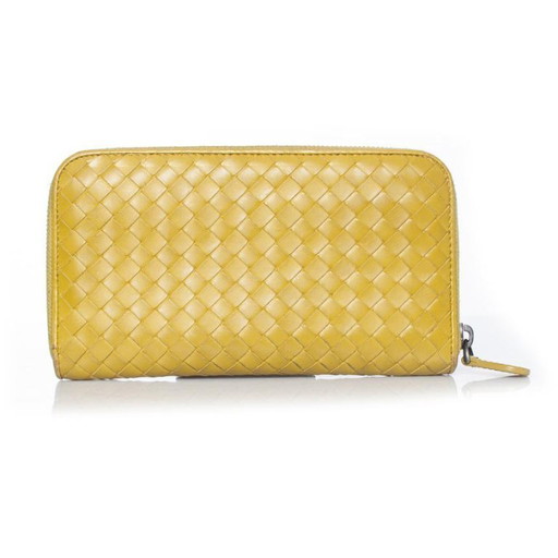 Bottega Veneta, Lime green intrecciato nappa zip wallet