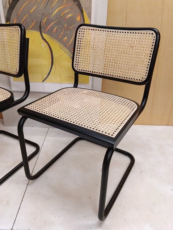 Image 1 of ALIVARMVSEVM 104. SET of 2 CESCA B32 Chairs (NEW) in Black Frame Limited Edition 