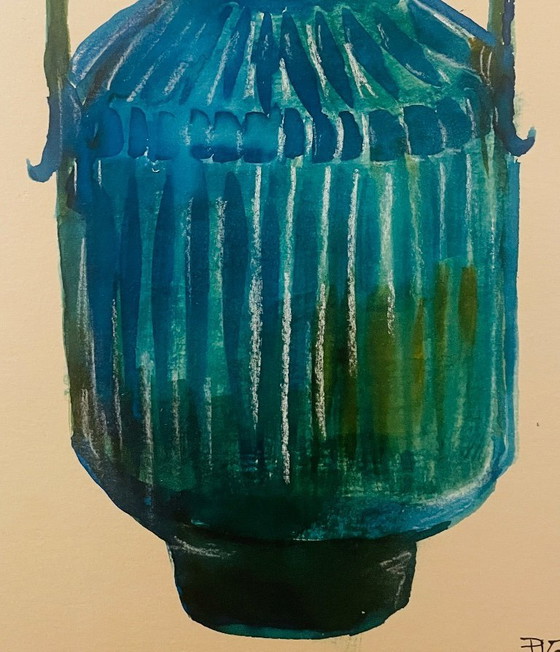 Image 1 of Dipinto ad acquerello e inchiostro firmato Wabi Sabi China Vase