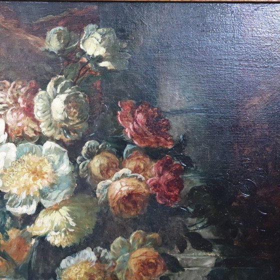 Image 1 of Stilleven, groot olieverfschilderij op doek, Italië, 19e eeuw