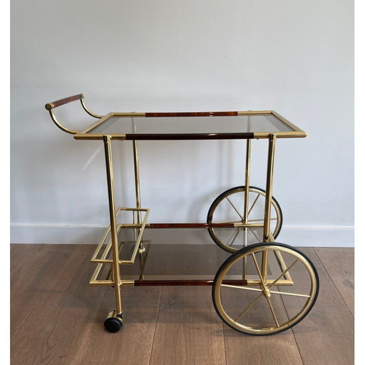 Mesa rodante vintage de latón y celuloide rojo anaranjado