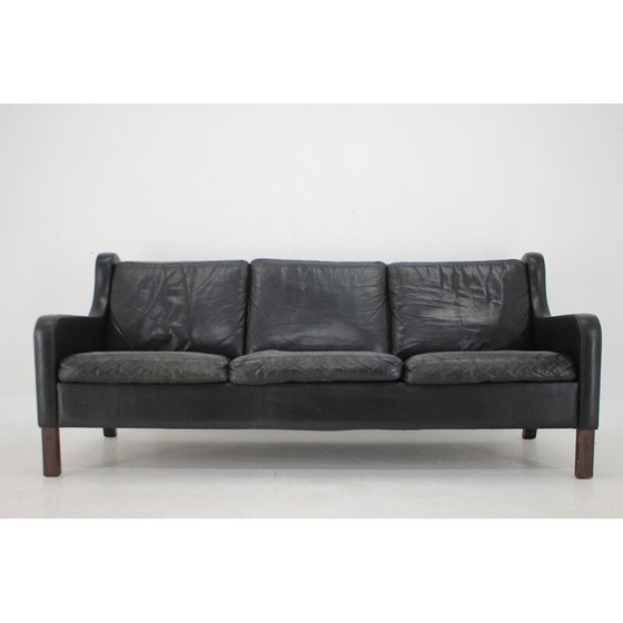 Image 1 of Vintage black leather 3-seater sofa, Denmark 1970