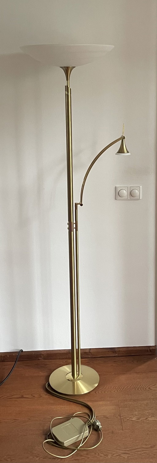 B+M Leuchten Stehleuchte "Deckenleuchte" mit verstellbarer Leselampe 1990er Jahre