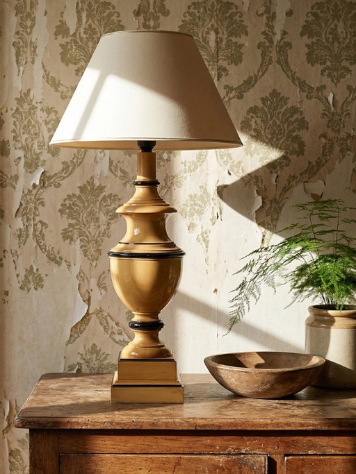 Large Le Dauphin "Verdennes" lamp, turned wood, vintage 1970s