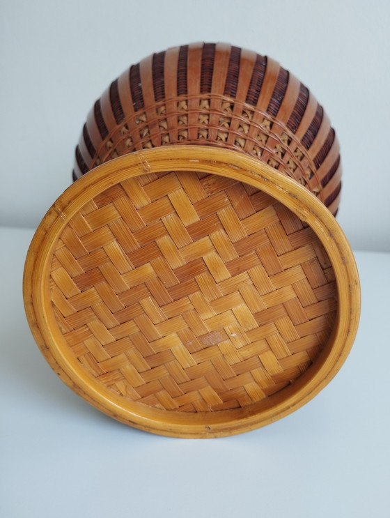 Image 1 of Bruin geweven rieten vaas Zhejiang Handicrafts