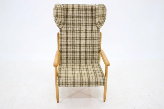 Image 1 of 1960s Rare Mid-Century Modern Beech Wing Armchair by ÚLUV, Czechoslovakia