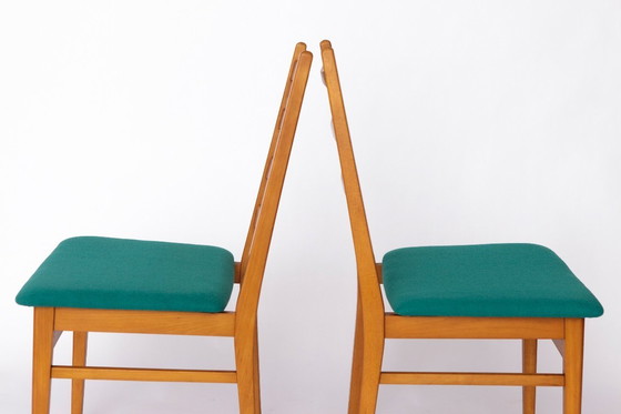 Image 1 of 1 van 3 Vintage eetkamerstoel uit de jaren 60/70, Duitse Mid-Century Modern stoel, nieuwe groene bekleding, set van 3 beschikbaa