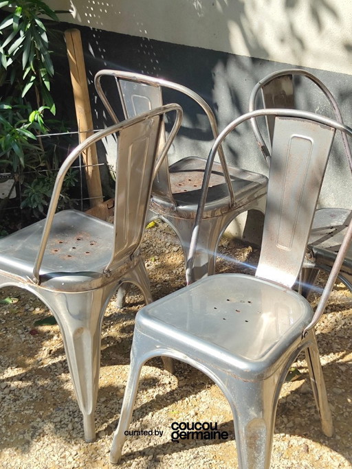 Set of 4 Tolix-style chairs, rust effect (2020s)