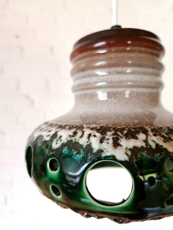 Image 1 of Keramieken aardewerken vintage hanglamp van Herda, west germany fat lava stijl, keramische retro, groene hanglamp