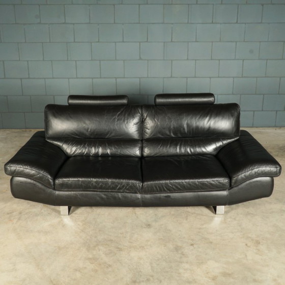 Image 1 of LaNouva Sitzgruppe – Dreisitzer-Sofa mit Zweisitzer-Sofa – schwarzes Leder