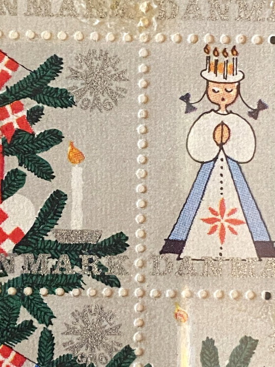 Cinque fogli originali incorniciati di francobolli natalizi danesi (1959-1964) – Stampe artistiche, Carta (photo 13 of 20)