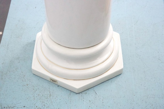 Image 1 of Tommaso Barbi Oversized White Ceramic Vase with Gold Details and Column, Italy 1970s