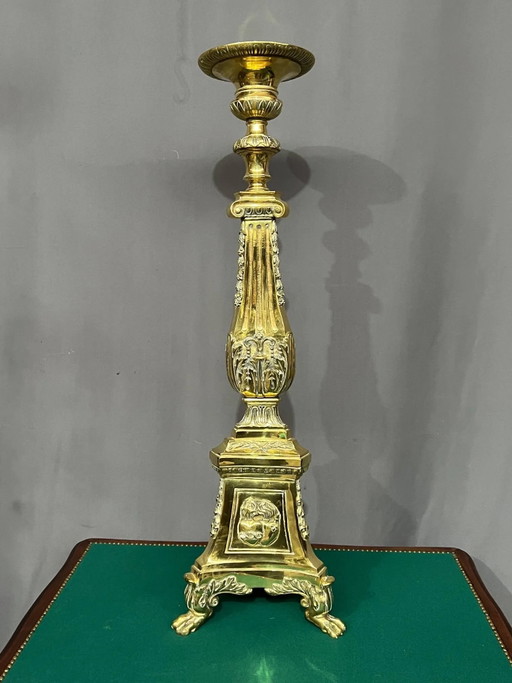 Grande candelabro da terra in bronzo massiccio. Altezza 100 cm. – kandelaars en kaarsen, Bronze (photo 2 of 9)