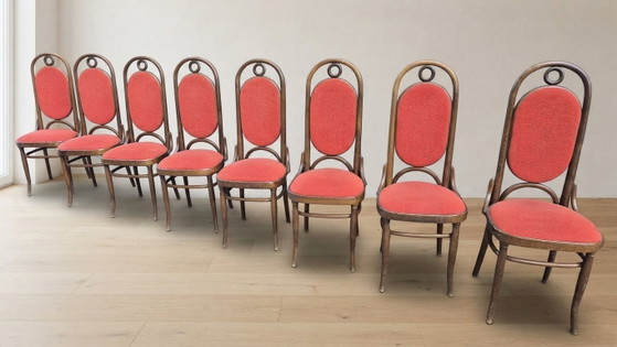 Ensemble de 8 chaises de salle à manger vintage en bois courbé à haut dossier, Thonet, années 1970, 45 × 40 × (photo 3 of 7)