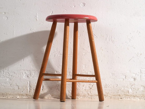 Taburete de madera antiguo con asiento redondo – Europa Central, circa 1950 – Vintage (photo 23 of 35)