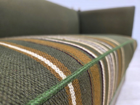 1970s, Danish 2-seater drop arm "Spanish" sofa, furniture wool. – 2 seaters, Wood (photo 12 of 20)