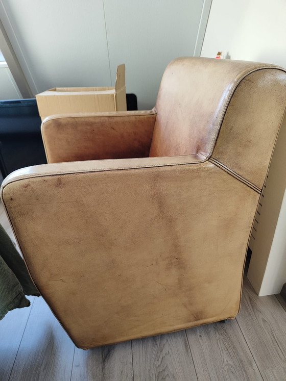 4 Fauteuils Vintage en Cuir de Luxe., Goossens, Marron (photo 3 sur 5)