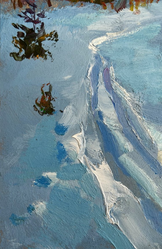 Image 1 of Original Oil Painting Winter Forest Landscape Winter sunset in the forest