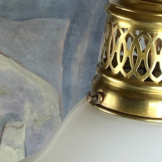 Opaline Chandelier Pendant Light 1920 with Gilded Brass Chain – Glass (photo 7 of 9)