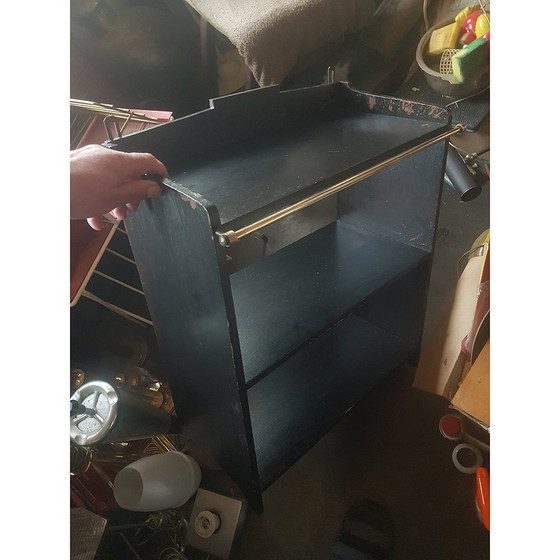 Image 1 of Estantería colgante de madera ennegrecida con detalles de latón, años 30