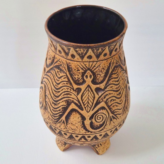 Image 1 of VINTAGE TRIPOD VASE WITH LIZARDS 1960 CERAMIC JASBA 60S 1960S MAYA TIKI