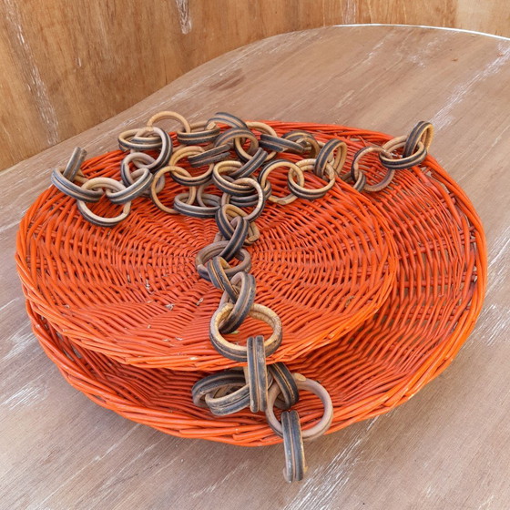 Image 1 of Lampadario a sospensione in rattan con doppia ciotola di design vintage H80D46, anni &#39;70