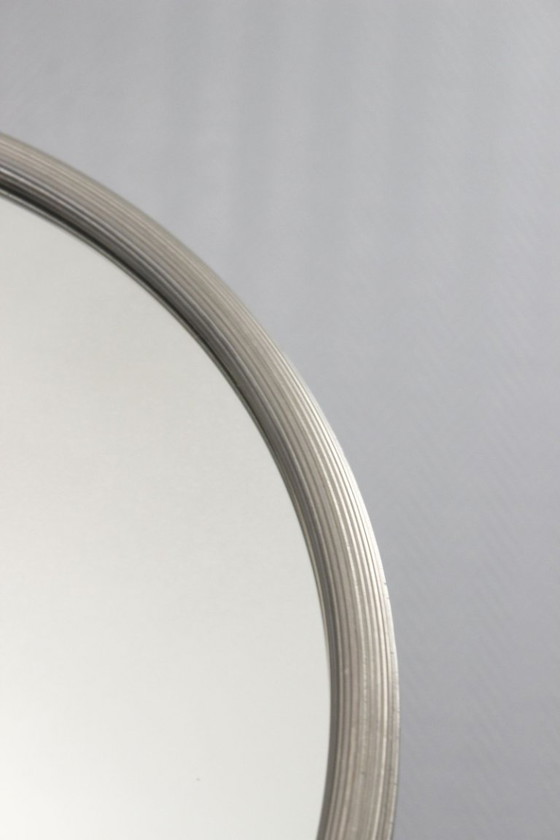 Image 1 of Vintage modernistische Art Deco spiegel en wandlampen, vernikkeld staal, jaren 1950