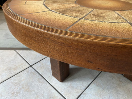 Image 1 of Table basse ronde ovale céramique Barrois Vallauris de 1960 modèle herbier vintage